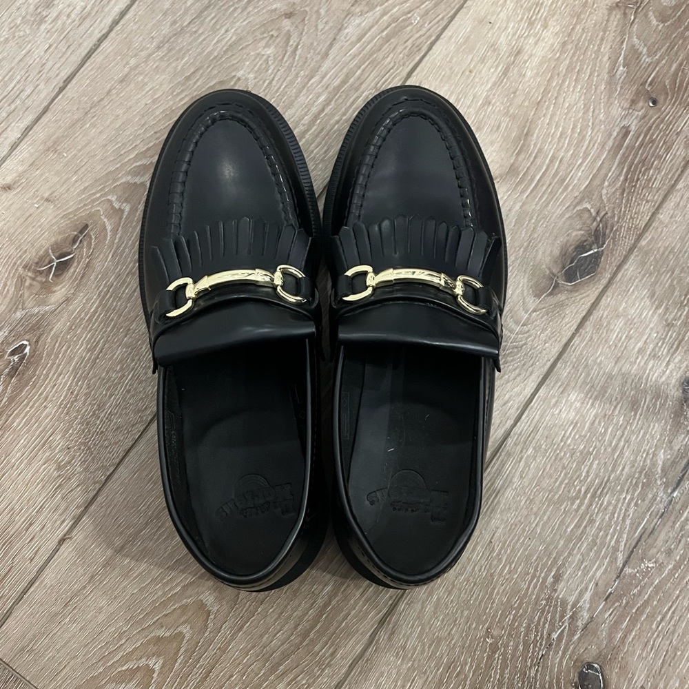 Dr. Martens Black Loafers with Gold Accents